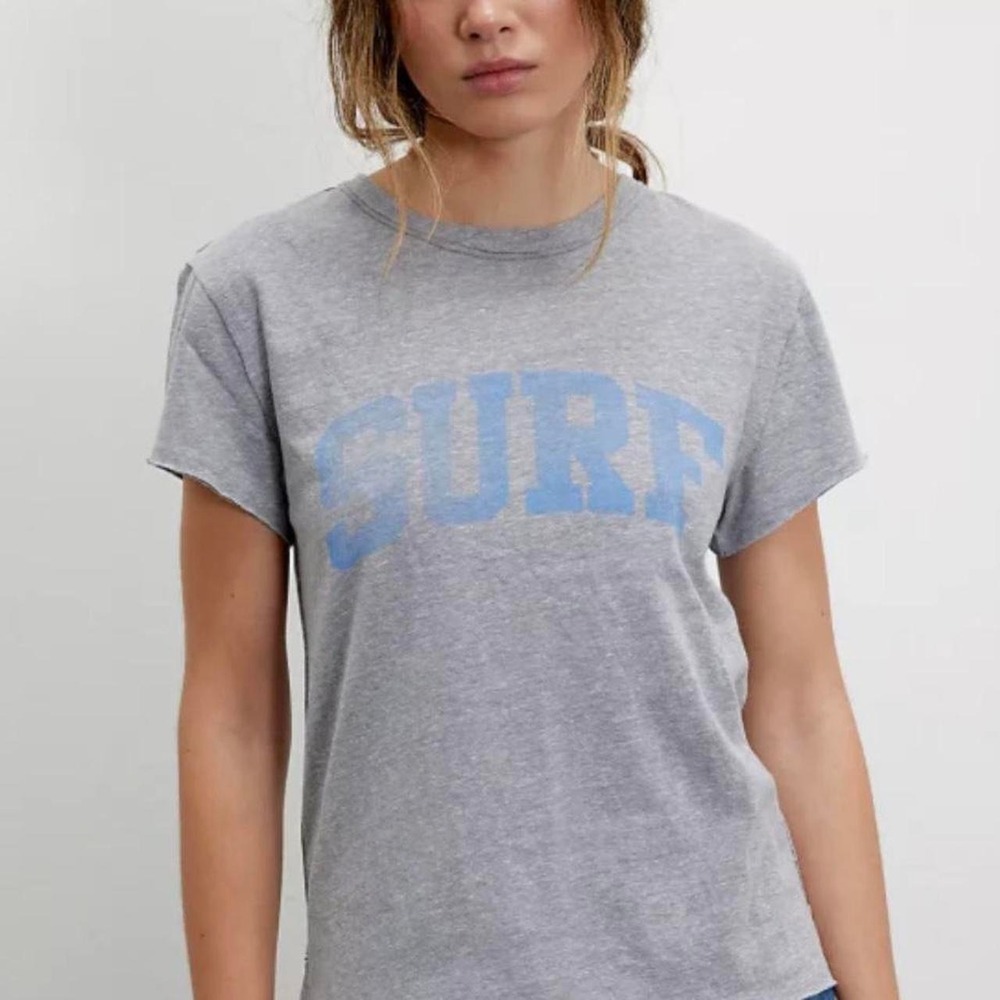 NWT ($48) Free People "We The Free" grey graphic "SURF" tee